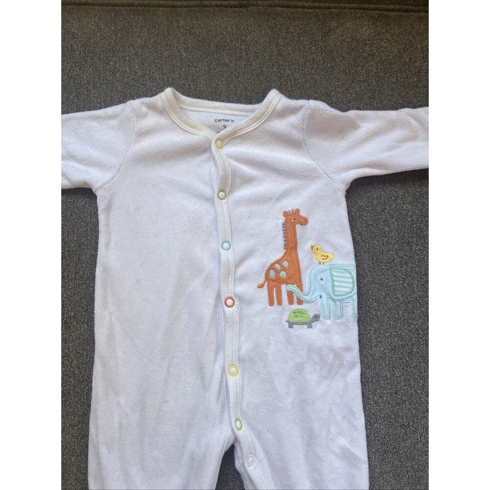 Carters Boys Size 3 Months Romper One Piece Footsie White Snap UP Long Sleeve